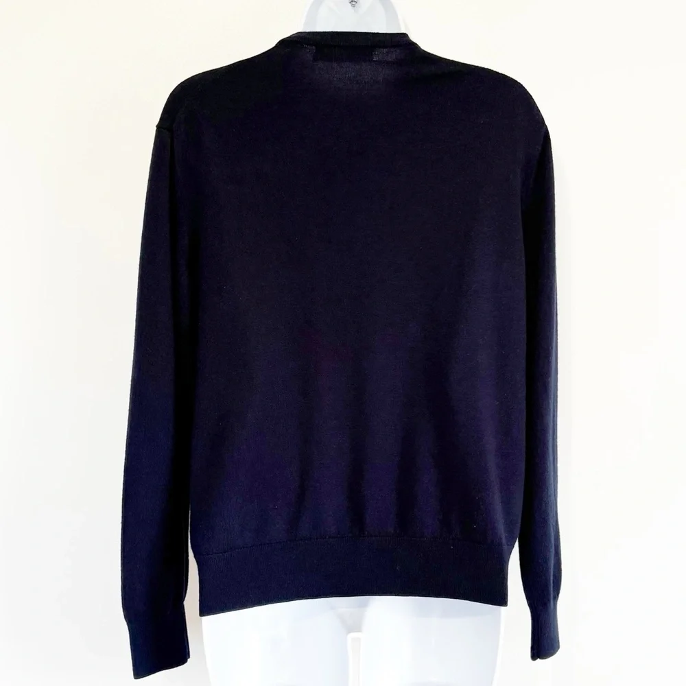 SAKS FIFTH AVENUE Wool Sweater V Neck Cut Navy Blue Large - Picture 2 of 9